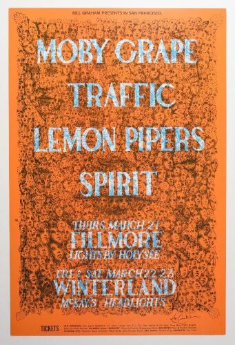 1968 BG-112 Traffic Moby Grape Spirit Fillmore & Winterland Signed Conklin RP2 Poster Near Mint 83