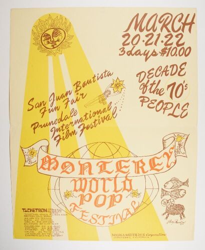 1970 The Monterey World Pop Festival Poster Excellent 71