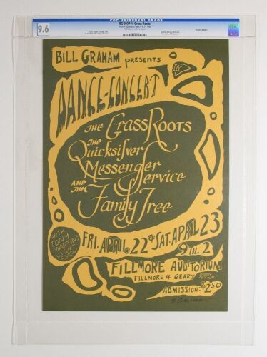 1966 BG-0 Grass Roots Fillmore Auditorium Signed MacLean Poster CGC 9.6