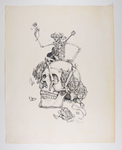 1985 Vince Perez Grateful Dead Skull & Roses Signed Perez Original Art Print Excellent 71