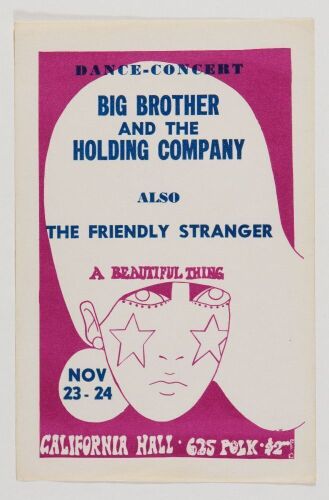 1966 Big Brother and the Holding Company California Hall Handbill Excellent 79