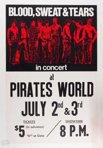 1970 Blood Sweat & Tears Pirates World Dania Florida Poster Near Mint 89