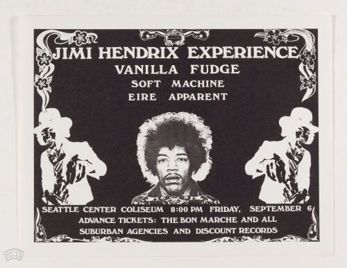 1968 Jimi Hendrix Seattle Center Coliseum Handbill Mint 91