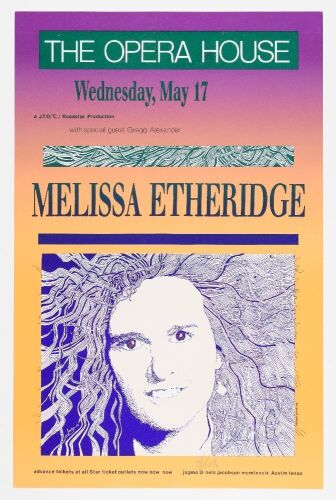 1989 Melissa Etheridge Austin Opera House Poster Near Mint 89