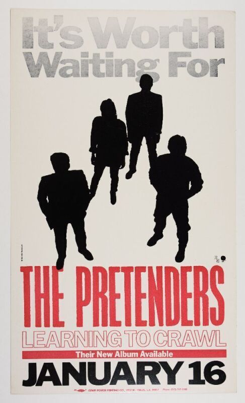 1984 The Pretenders Learning to Crawl Promotional Cardboard Colby Poster Near Mint 83