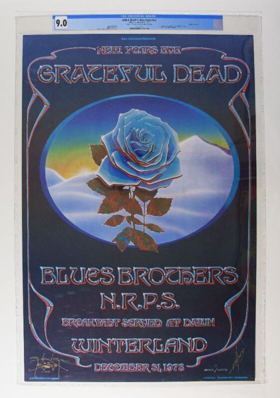 1978 AOR-4.38 Grateful Dead Winterland NYE Blue Rose Double Signed Kelley & Mouse Poster CGC 9.0