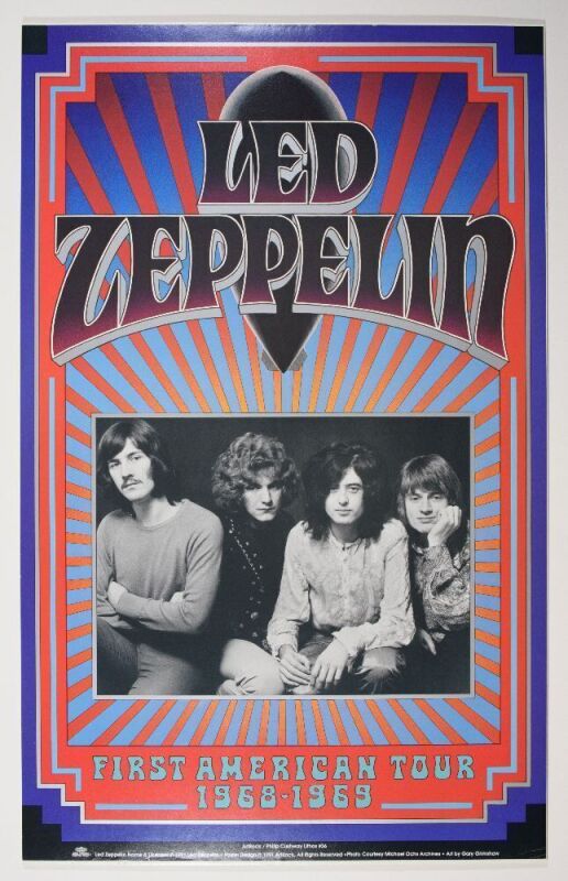 1991 PCL-36 Gary Grimshaw Led Zeppelin First American Tour Commemorative Poster MOUNTED