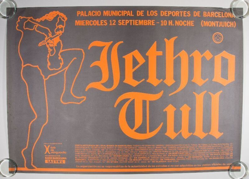 1982 Jethro Tull Palacio Municipal De Los Deportes de Barcelona Spain Poster Excellent 75