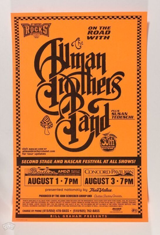1999 Allman Brothers Band Shoreline Amphitheatre Poster Mint 95