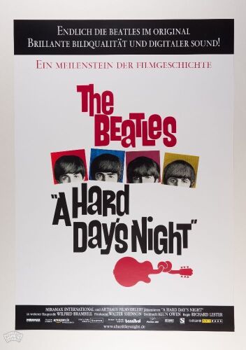 The Beatles A Hard Day's Night German Re Release Film Poster Near Mint 83