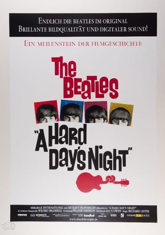 The Beatles A Hard Day's Night German Re Release Film Poster Near Mint 83