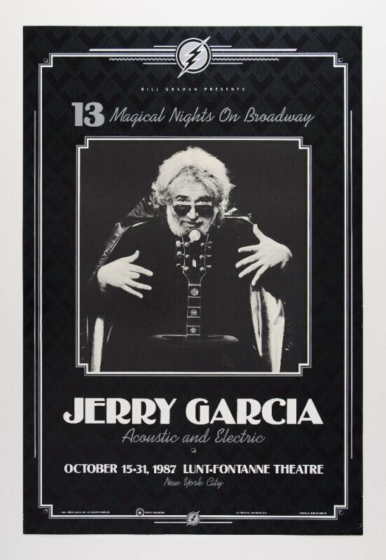 1987 Jerry Garcia Band Broadway Lunt-Fontanne Theatre Poster Excellent 77