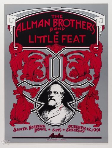 1991 Allman Brothers Band Little Feat Santa Barbara Bowl Poster Mint 95