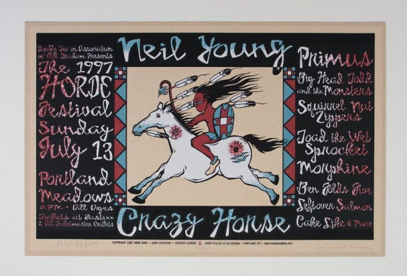 1997 Horde Festival Neil Young & Crazy Horse Primus Portland Meadows LE Signed King and Houston Poster Near Mint 87