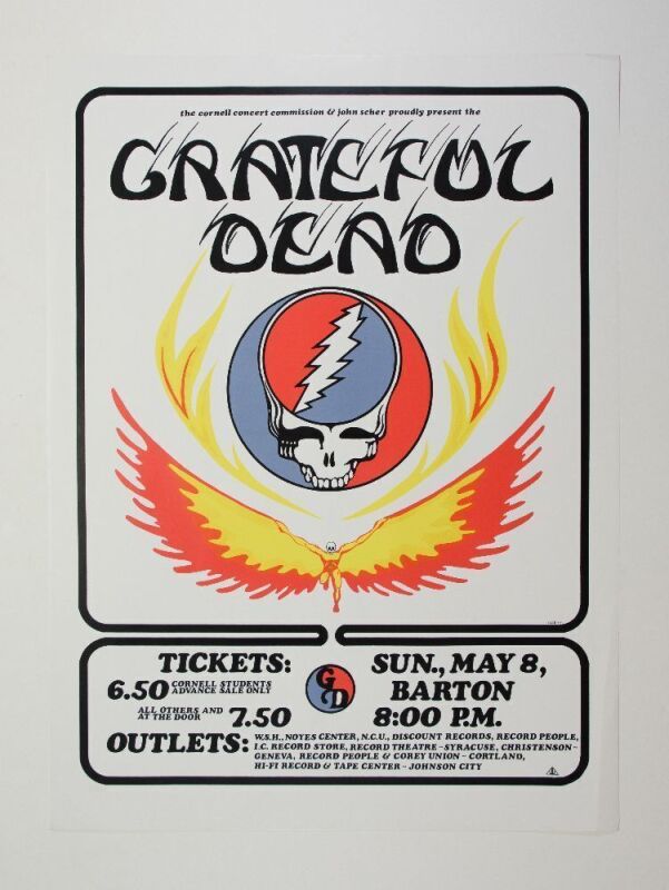 1977 Grateful Dead Barton Hall Cornell University LE RP Poster Excellent 79