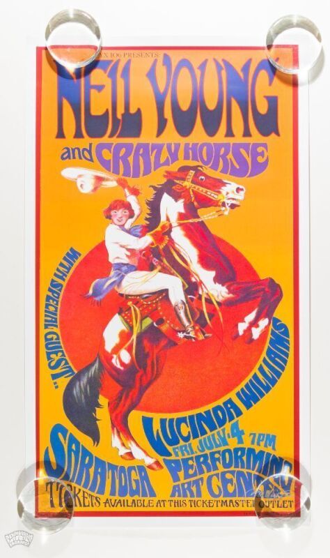 2003 Bob Masse Neil Young Crazy Horse Lucinda Williams Saratoga Performing Arts Center Signed Masse Poster Near Mint 89