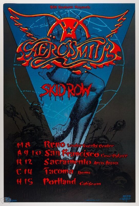 1990 BGP-36 Rick Griffin Aerosmith Skid Row Tour Poster Mint 91