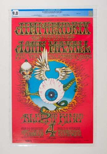 1968 BG-105 Jimi Hendrix Winterland & Fillmore Auditorium RP2 Poster CGC 9.0