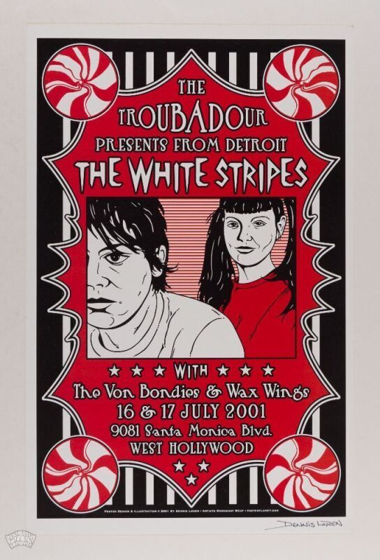 2001 The White Stripes The Troubadour Signed Loren Poster Mint 91