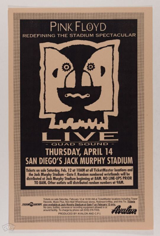 1994 Pink Floyd Jack Murphy Stadium San Diego Poster Mint 93