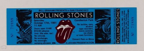 1981 Rolling Stones Candlestick Park Unused Concert Ticket Mint 91