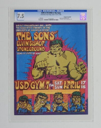 1969 AOR-4.118 The Sons Elvin Bishop Stoneground University of San Diego Handbill CGC 7.5