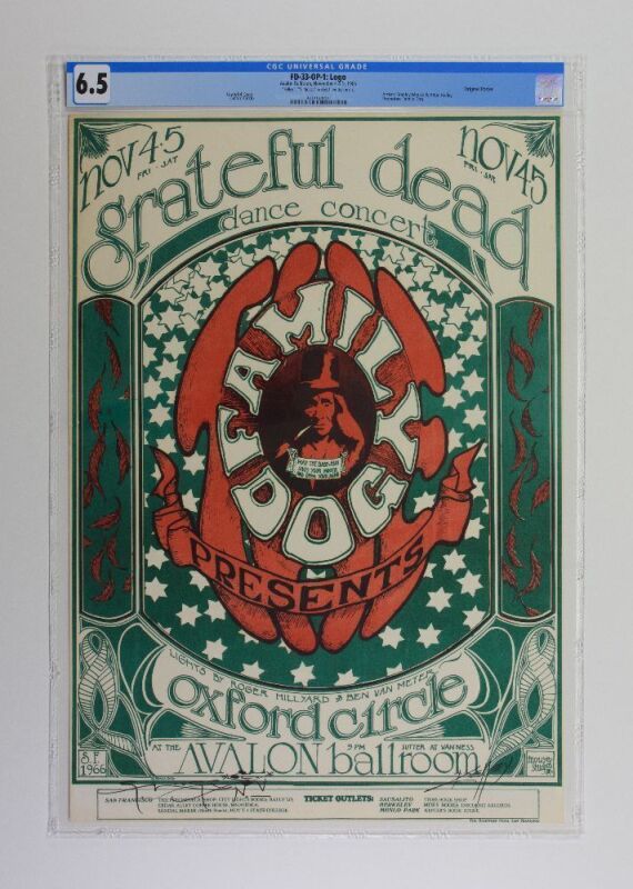 1966 FD-33 Grateful Dead Oxford Circle Avalon Ballroom Signed Kelley & Mouse Poster CGC 6.5
