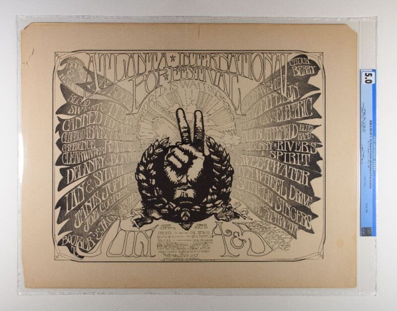 1969 AOR-4.183 Led Zeppelin Janis Joplin First Atlanta International Pop Festival OP1 Rare Cardboard Poster CGC 5.0