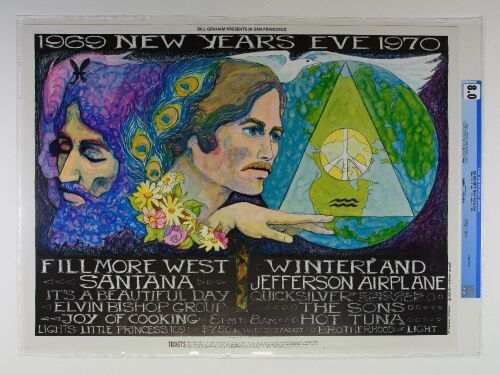 1969 BG-209 Jefferson Airplane Santana Hot Tuna NYE Winterland & Fillmore West Poster CGC 8.0