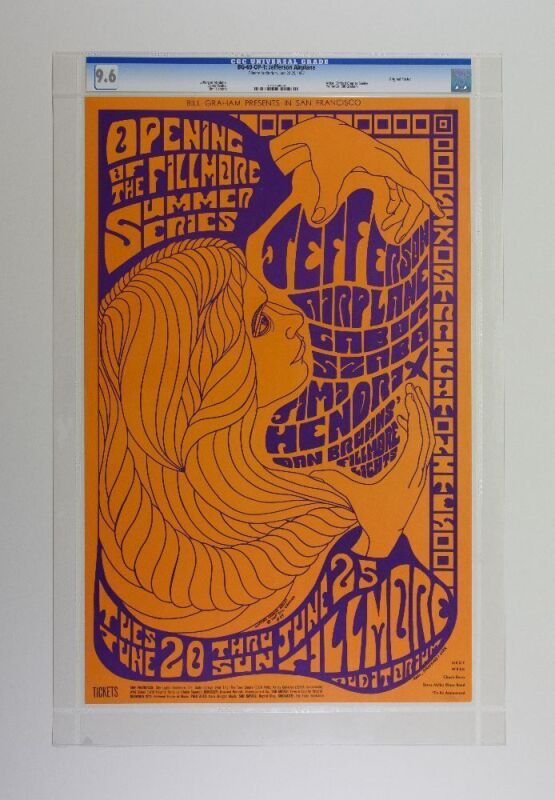1967 BG-69 Jimi Hendrix Jefferson Airplane Fillmore Auditorium Poster CGC 9.6