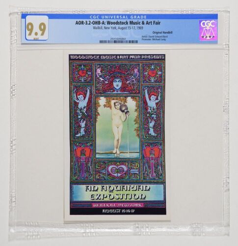 1969 AOR-3.2 David Byrd Woodstock Festival Wallkill Handbill CGC 9.9