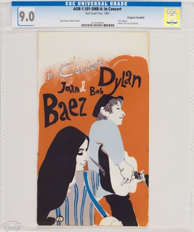 1965 AOR-1.101 Bob Dylan Joan Baez East Coast Tour Handbill CGC 9.0