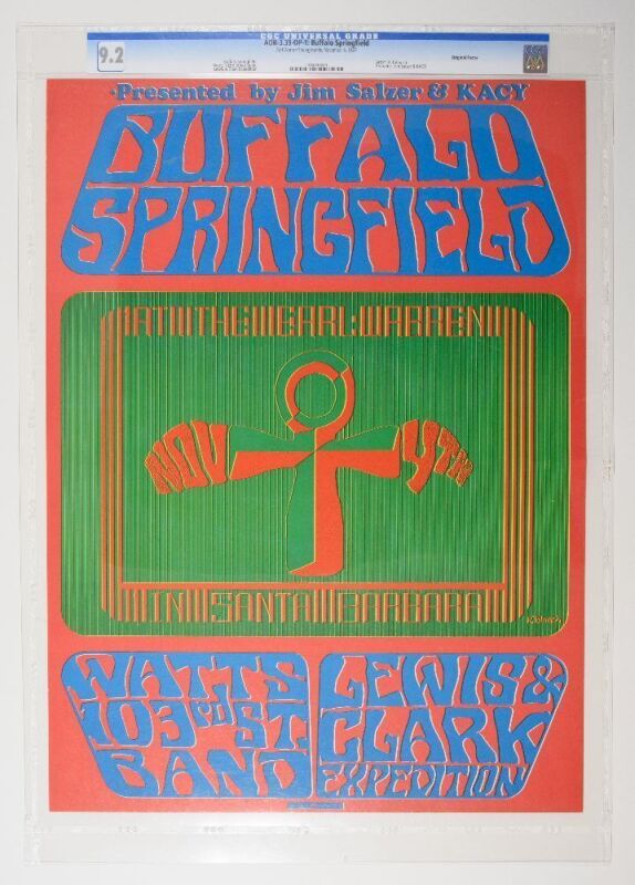 1967 AOR-3.39 Buffalo Springfield Earl Warren Santa Barbara Poster CGC 9.2