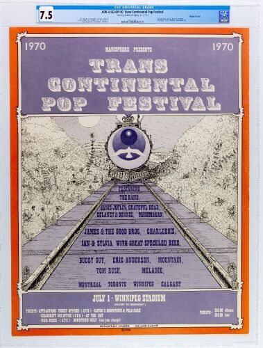 1970 AOR-4.132 The Band Grateful Dead Janis Joplin Festival Express Winnipeg Poster CGC 7.5