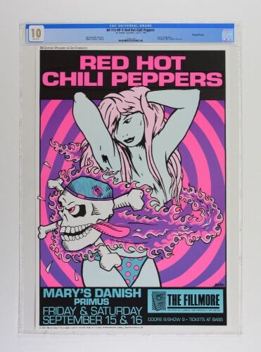 1989 NF-115 Frank Kozik Red Hot Chili Peppers Primus The Fillmore Poster CGC 10