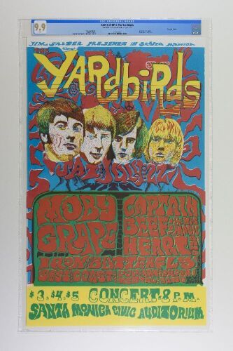 1967 AOR-3.49 The Yardbirds Moby Grape Santa Monica Civic Auditorium RP2 Poster CGC 9.9