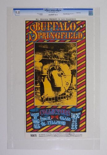 1967 BG-98 Buffalo Springfield Hour Glass Fillmore Auditorium Signed Mouse Poster CGC 9.8