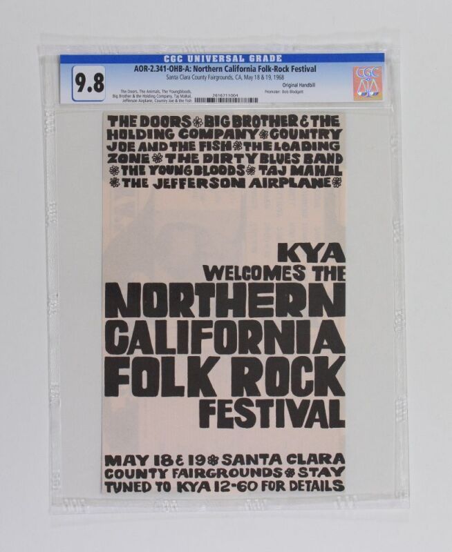 1968 AOR-2.341 The Doors Northern California Folk Rock Festival Handbill 9.8
