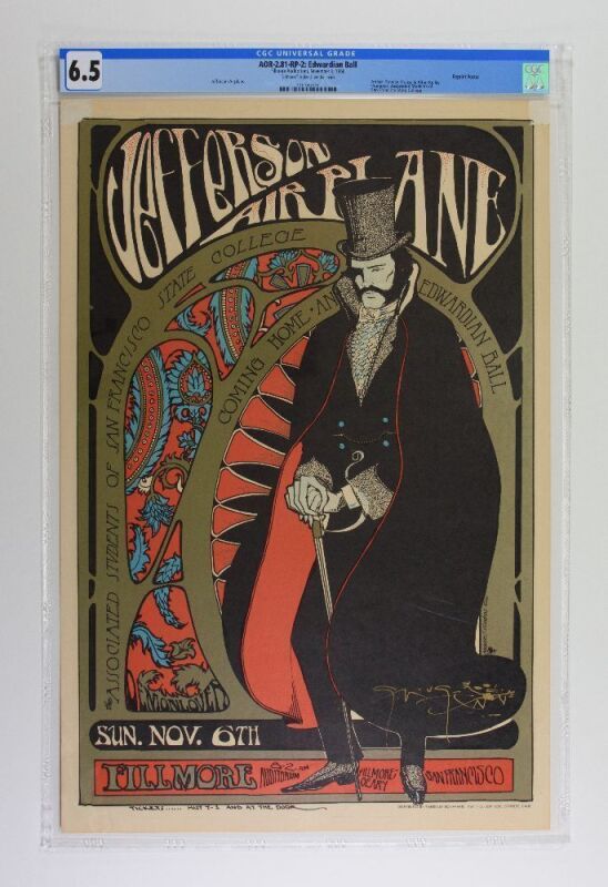 1966 AOR-2.81 Jefferson Airplane Edwardian Ball Fillmore Auditorium RP2 Signed Mouse Poster 6.5