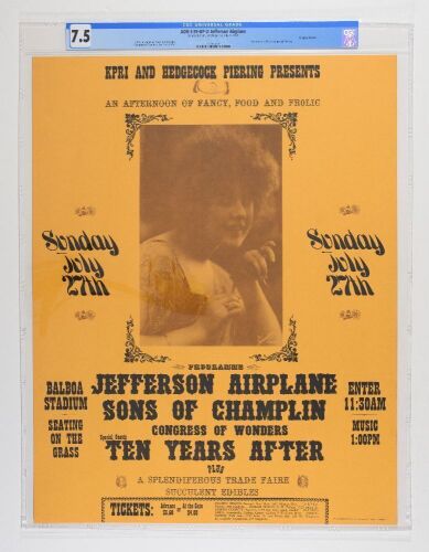 1969 AOR-3.99 Jefferson Airplane Balboa Stadium San Diego Poster CGC 7.5