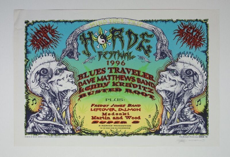 1996 EMEK Blues Traveler Dave Matthews Lenny Kravitz Horde Festival Texas Motorplex Ennis Signed Emek Poster Excellent 75