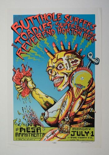 1996 EMEK Butthole Surfers Toadies The Supersuckers Reverend Horton Heat Mesa Amphitheatre Signed Emek Poster Excellent 75