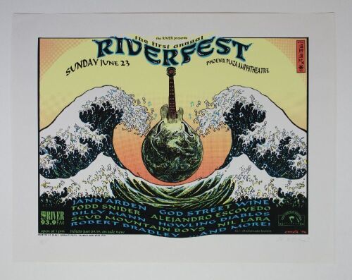 1996 EMEK Jann Arden God Street Wine Todd Snider 1st Annual Riverfest Pheonix Plaza Amphitheatre Signed Emek Poster Near Mint 87