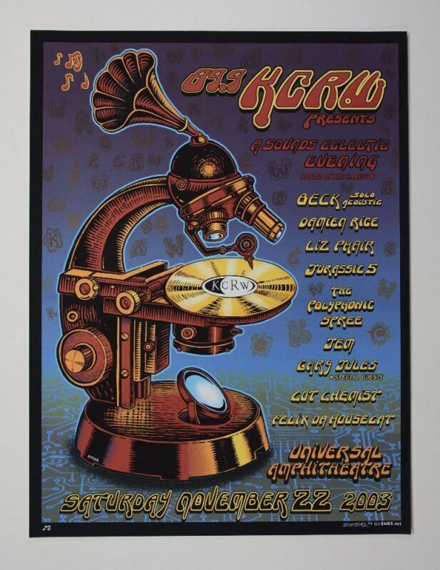 2003 EMEK Beck Jurassic 5 Liz Phair Damien Rice Universal Amphitheatre Los Angeles Signed Emek Poster Near Mint 85