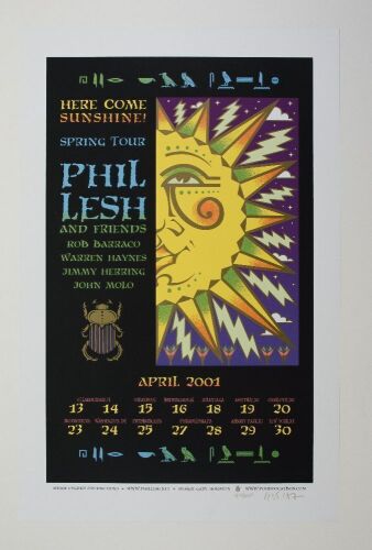 2001 Gary Houston Phil Lesh & Friends East Coast Spring Tour LE Signed Houston Poster Mint 91