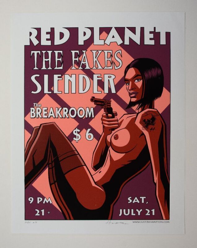 2003 Justin Hampton Red Planet The Fakes The Breakroom Seattle LE AP Signed Hampton Poster Near Mint 87