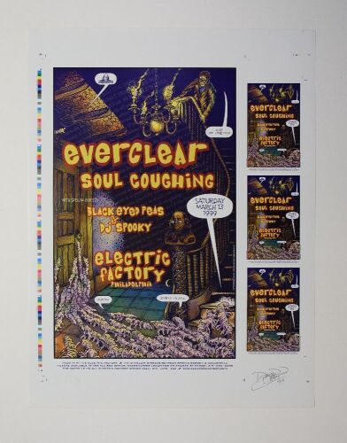 1999 David Dean Everclear Soul Coughing Black Eyed Peas The Electric Factory Philadelphia LE Signed Dean Uncut Sheet Near Mint 83