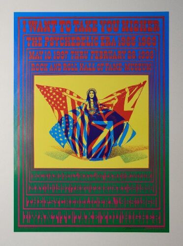 1997 Victor Moscoso I Want to Take You Higher R&R Hall of Fame Exhibit Signed Moscoso Poster Near Mint 87