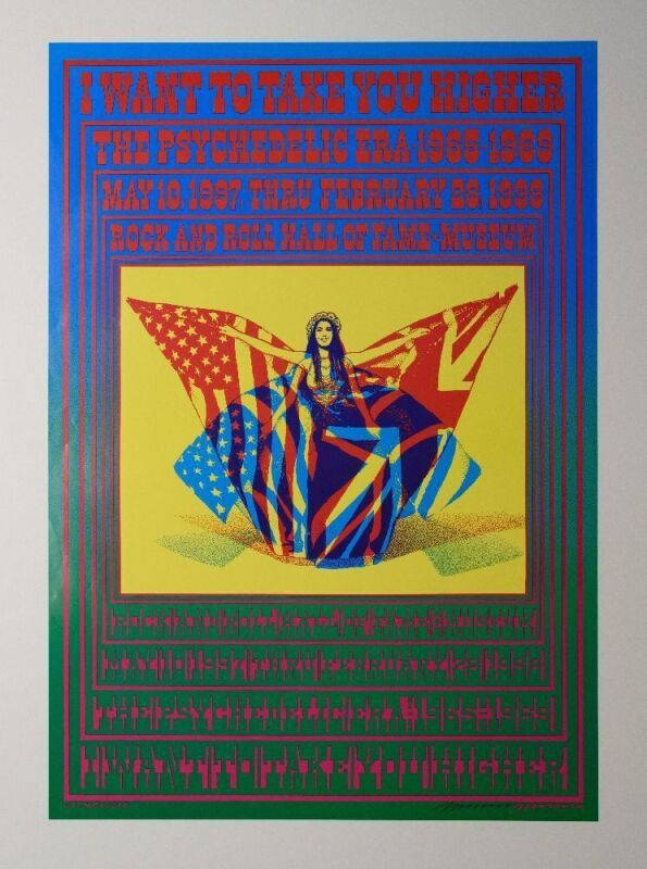 1997 Victor Moscoso I Want to Take You Higher R&R Hall of Fame Exhibit Signed Moscoso Poster Near Mint 87