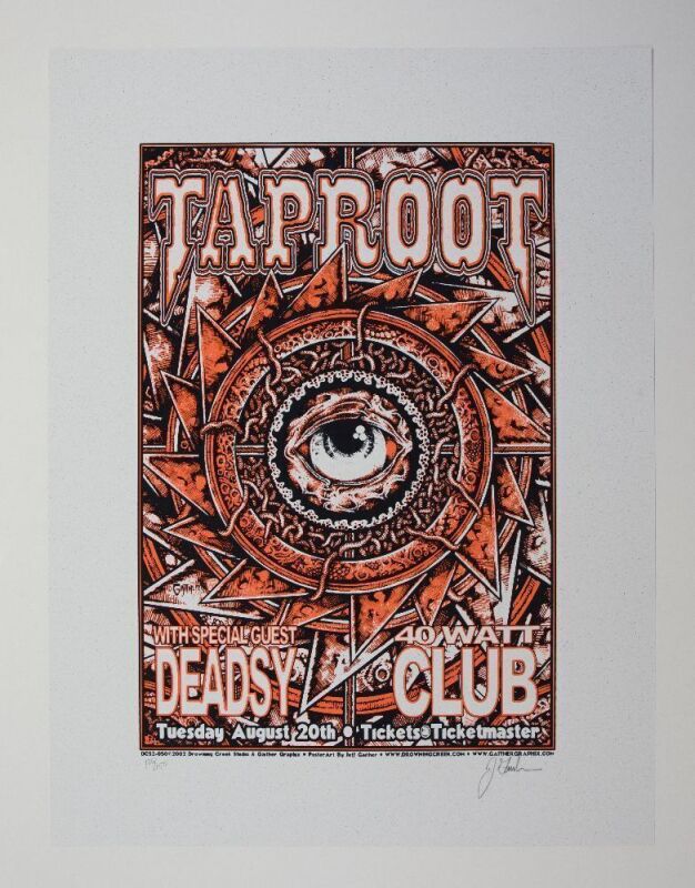 2002 Jeff Gaither Taproot Deadsy The 40 Watt Club Athens LE Signed Gaither Poster Mint 91